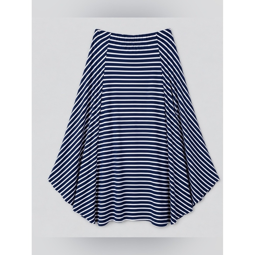 Chicos Asymmetric Striped Maxi Skirt XL Nautical Fisherman Coastal Euro Summer